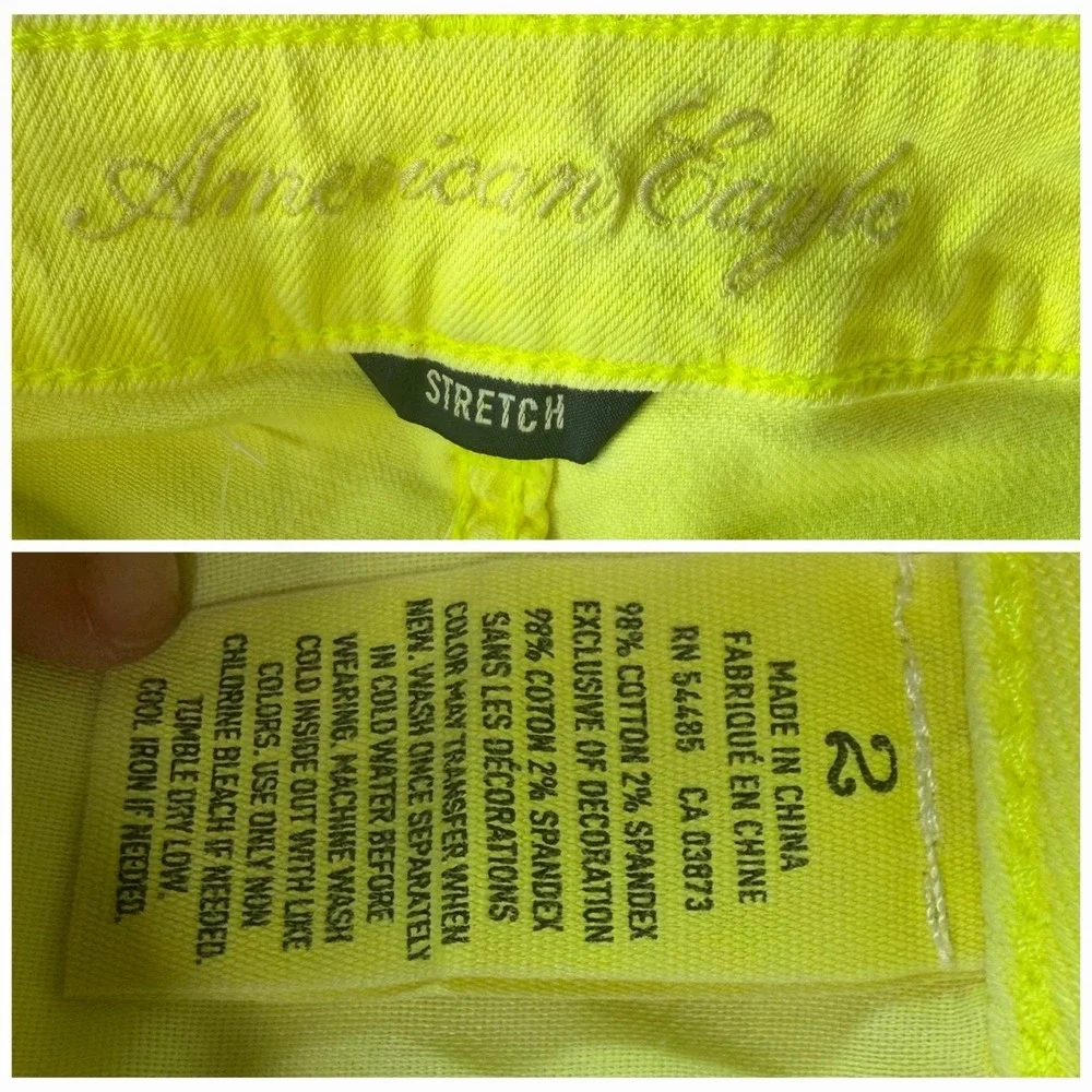 American Eagle AE Neon Volt Yellow Denim Shorts Size 2 Frayed Y2K Festival EUC